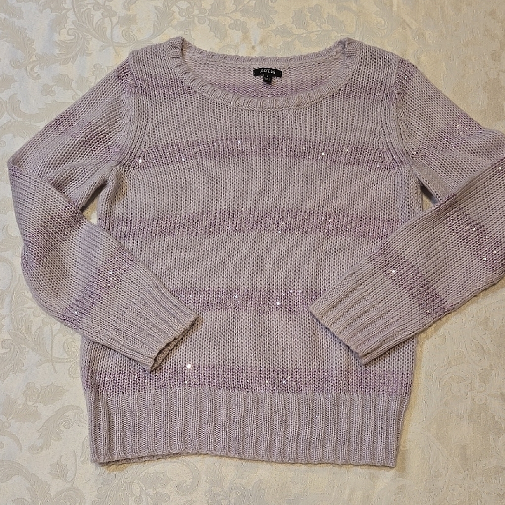 Apt. 9 Purple Crew Neck Sparkly Sequins Sweater Long Sleeves Size Large